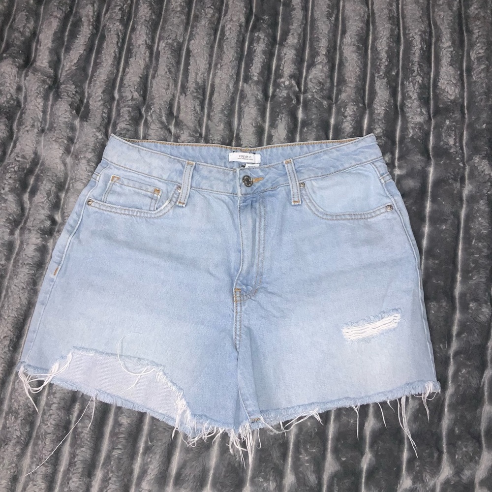 Forever 21 Blue Jean Shorts High-Waisted Distressed
